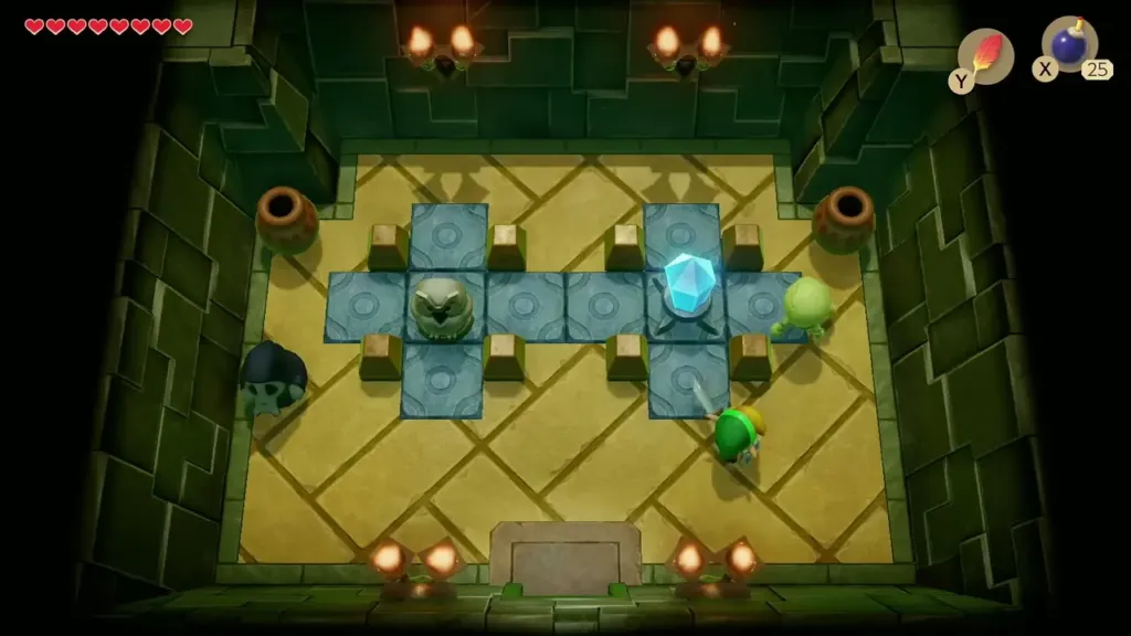 Link in the blue tile room with a crystal switch in Key Cavern