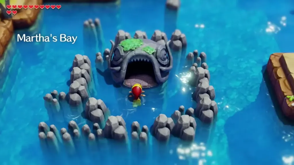 Link reaching the open mouth of Catfish's Maw in Martha's Bay Link reaching the open mouth of Catfish's Maw in Martha's Bay