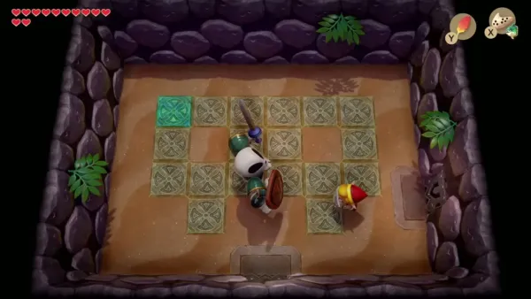 Link fighting a Stalfos on the tile floor of Catfish's Maw Link fighting a Stalfos on the tile floor of Catfish's Maw