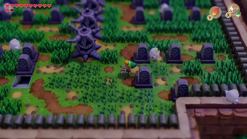 Link crossing the Cemetery grass as Ghini ghosts circle between the graves Link crossing the Cemetery grass as Ghini ghosts circle between the graves
