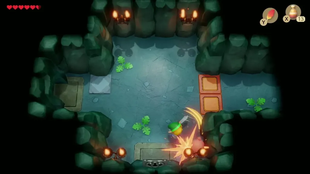 Link slashing an enemy in a Bottle Grotto room Link slashing an enemy in a Bottle Grotto room