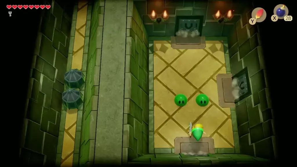 Link facing two green Zols in a Key Cavern room Link facing two green Zols in a Key Cavern room