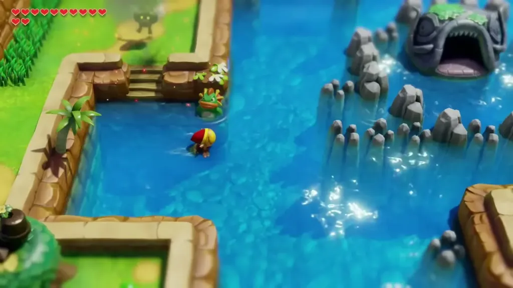 Link swimming through the rocks toward Catfish's Maw Link swimming through the rocks toward Catfish's Maw