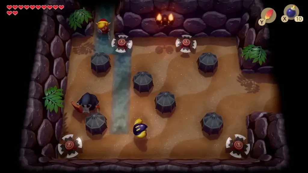 Spinning Traps in the corners of a Catfish's Maw room while Link crosses Spinning Traps in the corners of a Catfish's Maw room while Link crosses