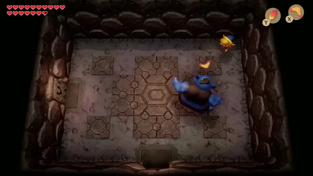 Link facing a blue brute in a Turtle Rock room Link facing a blue brute in a Turtle Rock room