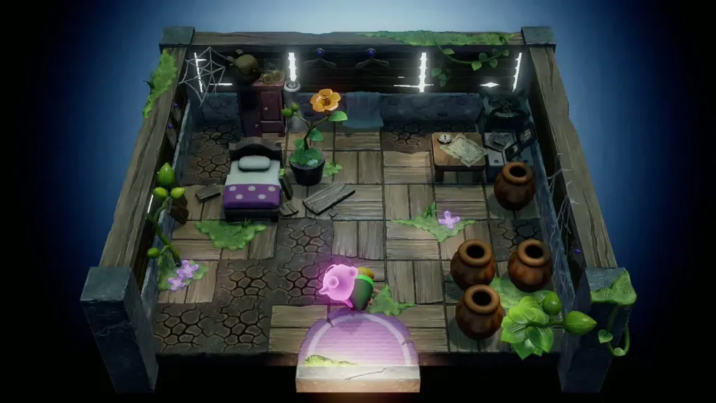 Link and the pink Ghost stepping into the Ghost's house Link and the pink Ghost stepping into the Ghost's house