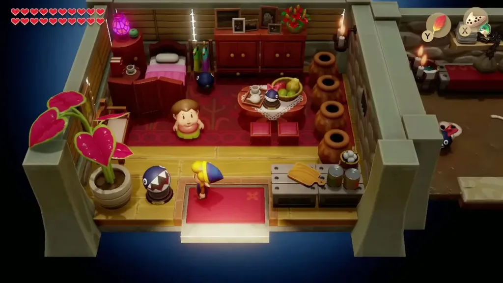 The BowWow figure on the floor in Madam MeowMeow's house beside Link The BowWow figure on the floor in Madam MeowMeow's house beside Link