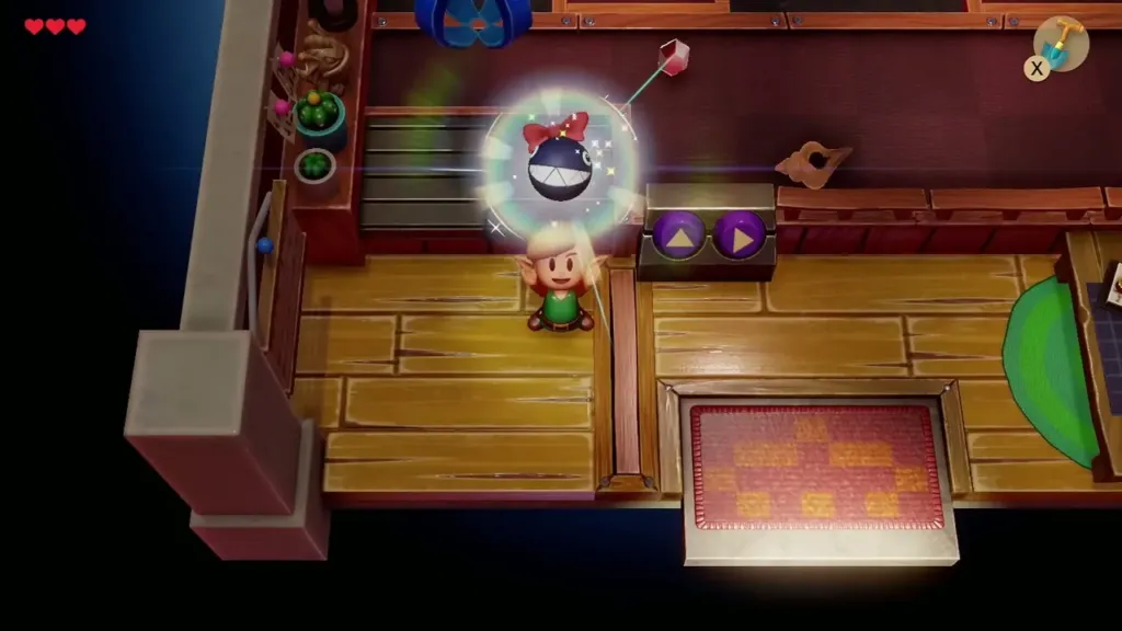 Link holding up the ClaoClao figure in the Trendy Game shop Link holding up the ClaoClao figure in the Trendy Game shop