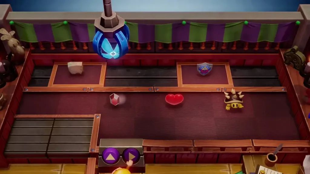 The claw moving toward the Spiny figure on the right of the prize floor The claw moving toward the Spiny figure on the right of the prize floor