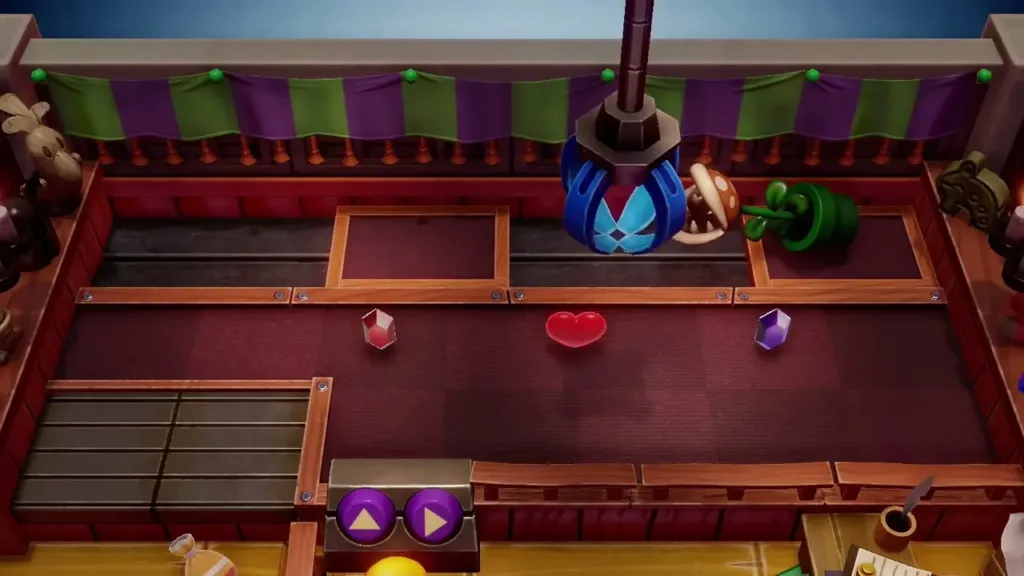 The claw moving toward the Piranha Plant figure lying on the floor The claw moving toward the Piranha Plant figure lying on the floor