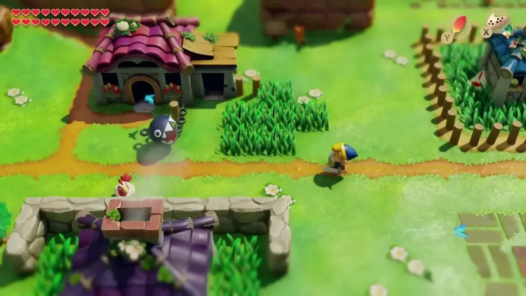 Link walking through Mabe Village toward Madam MeowMeow's house Link walking through Mabe Village toward Madam MeowMeow's house