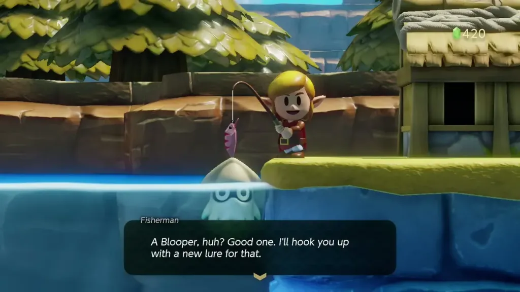 Link with a Blooper on the line as the Fisherman offers a new lure Link with a Blooper on the line as the Fisherman offers a new lure