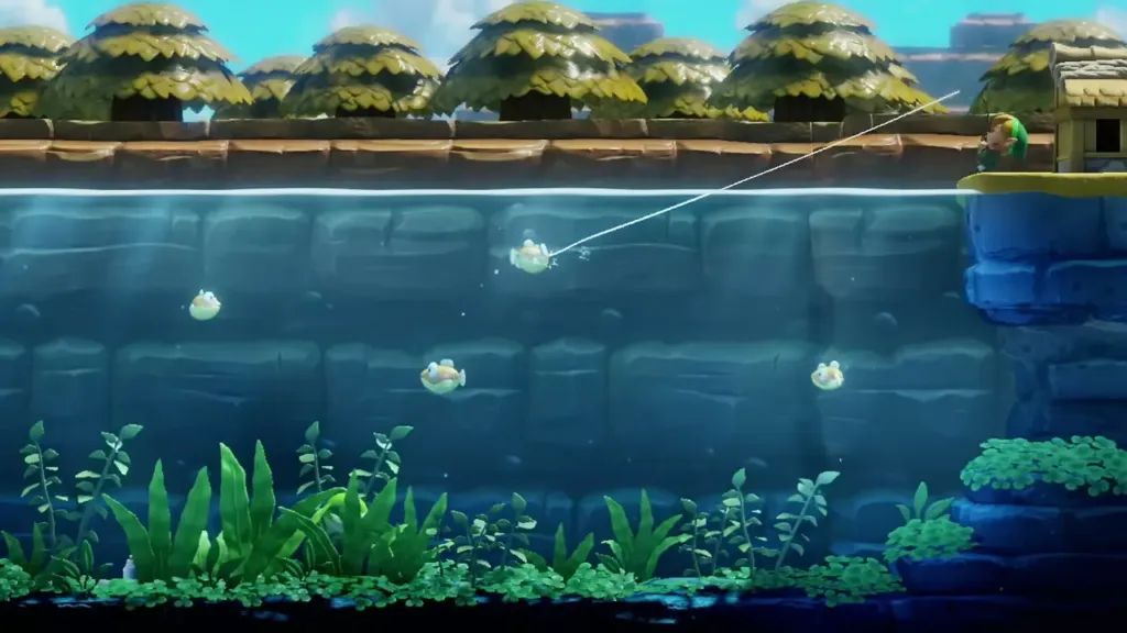 A fish biting the lure near the surface of the pond A fish biting the lure near the surface of the pond