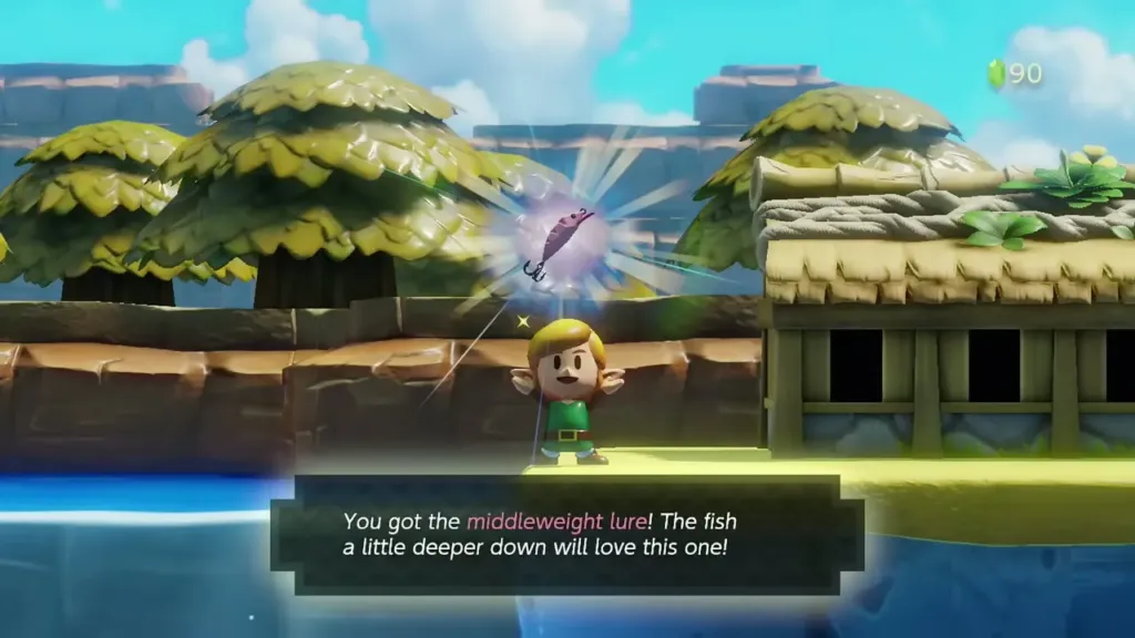 Link holding up the Middleweight Lure with its item box shown Link holding up the Middleweight Lure with its item box shown