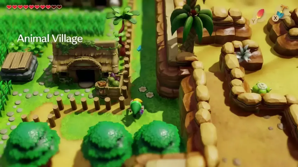 Link walking past a hut at the Yarna Desert edge by Animal Village