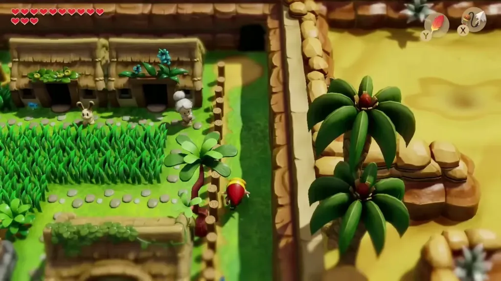 Link walking along the cliff wall in the northeast corner of Animal Village