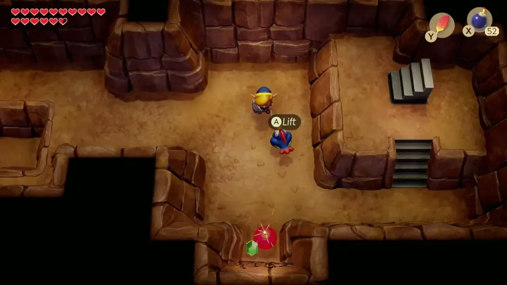 Link in the cave below with the heart near the south wall