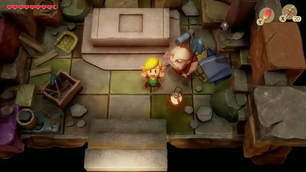 Link and Dampe standing together in the shack after a cleared dungeon