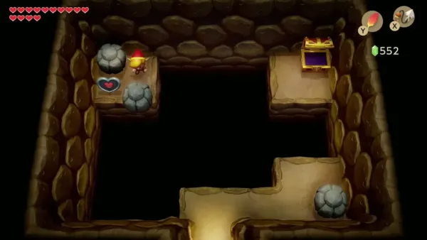 Link on the far ledge beside the rock and the Piece of Heart