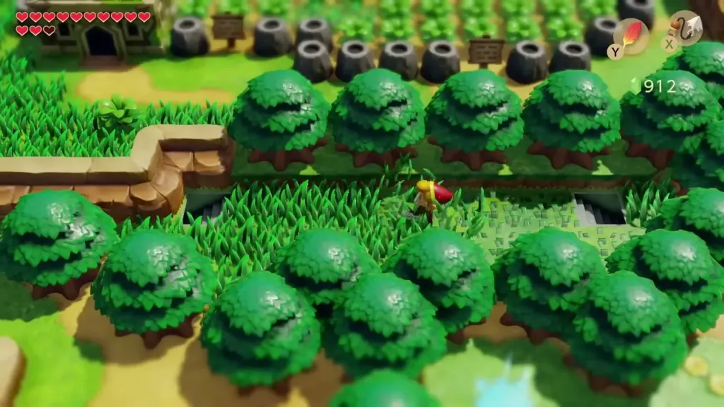 Link stepping onto the hidden staircase among the plants in Martha's Bay