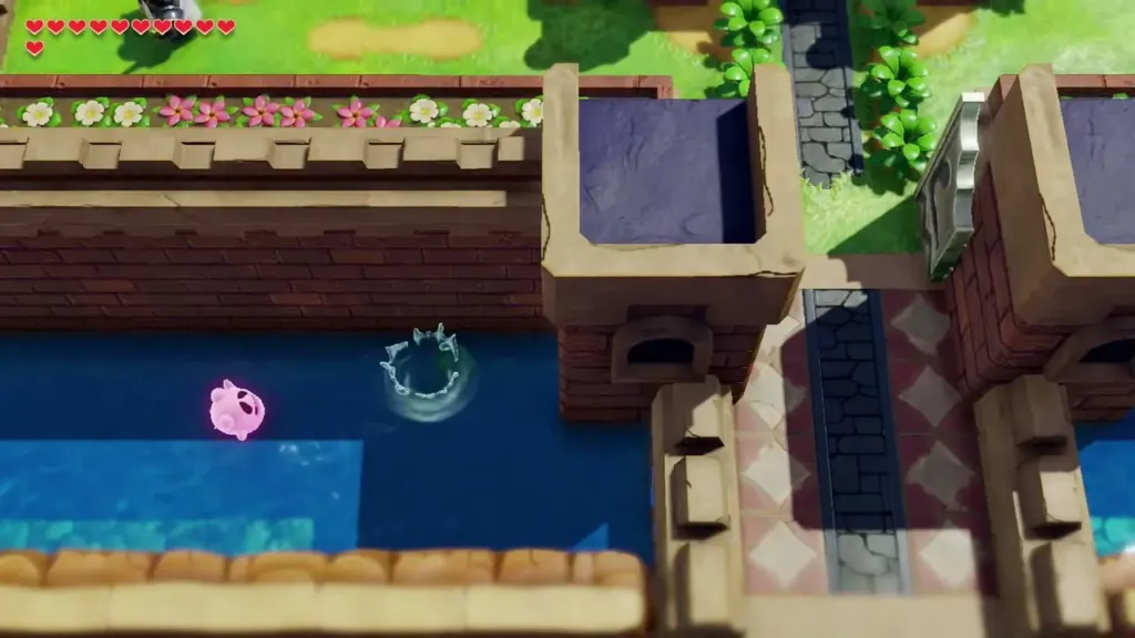 A splash in the Kanalet moat where Link dives for the heart
