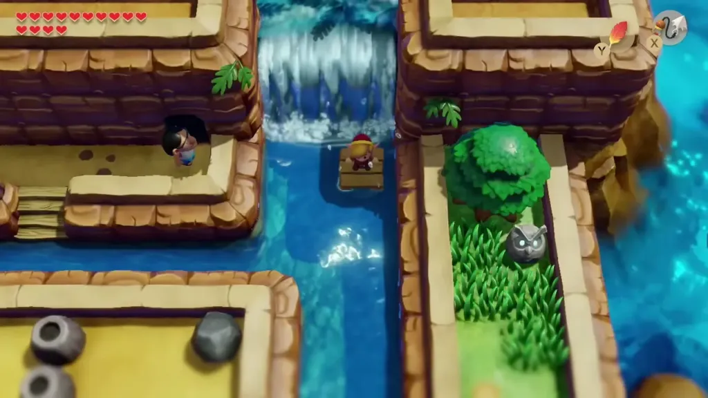 Link on the raft at the waterfall near the Raft Shop