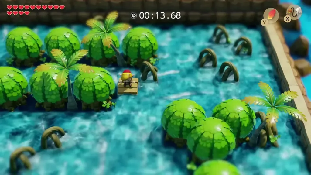 Link on the raft among the bushes during the Rapids Race