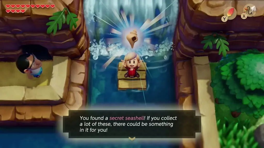 Link holding up a Secret Seashell with the item box shown