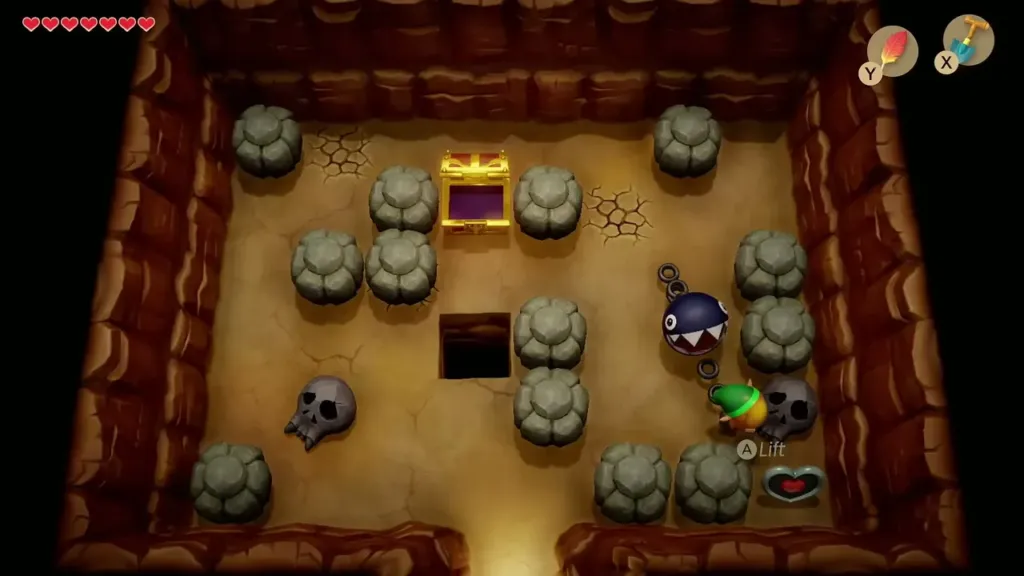 Link beside the last rock next to the Piece of Heart in the cave corner