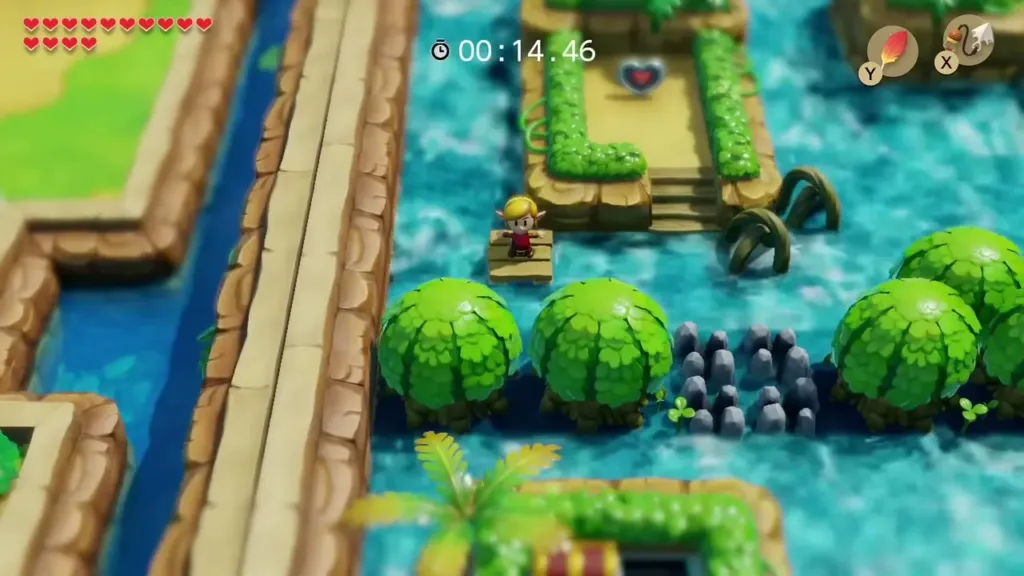 Link on the raft with the small west island and its heart ahead