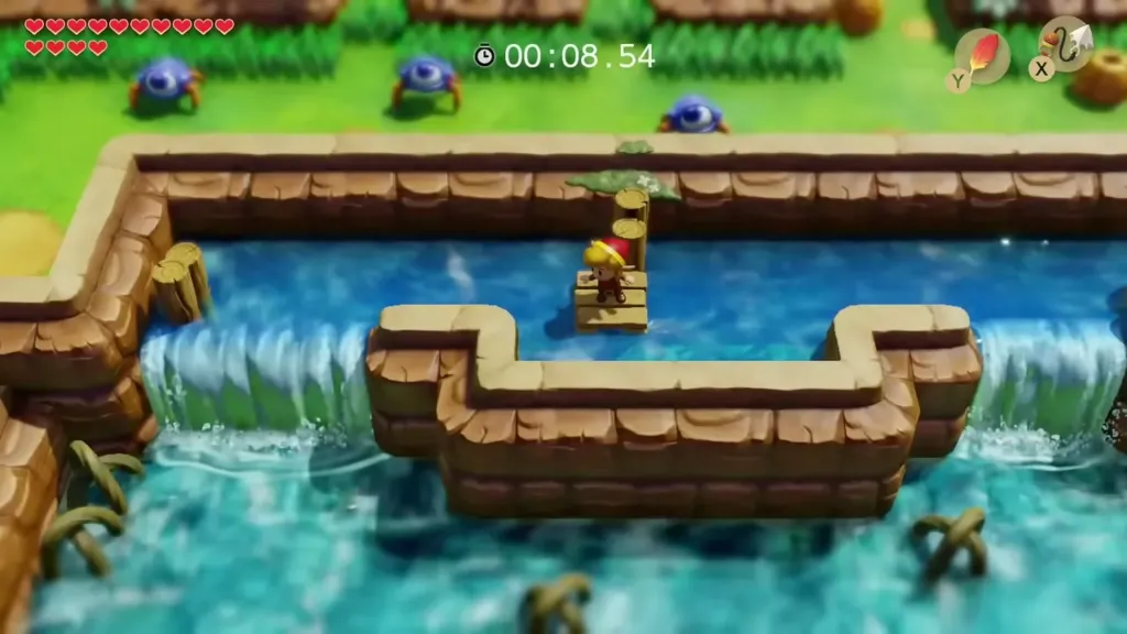 Link on a raft leaving the waterfall channel
