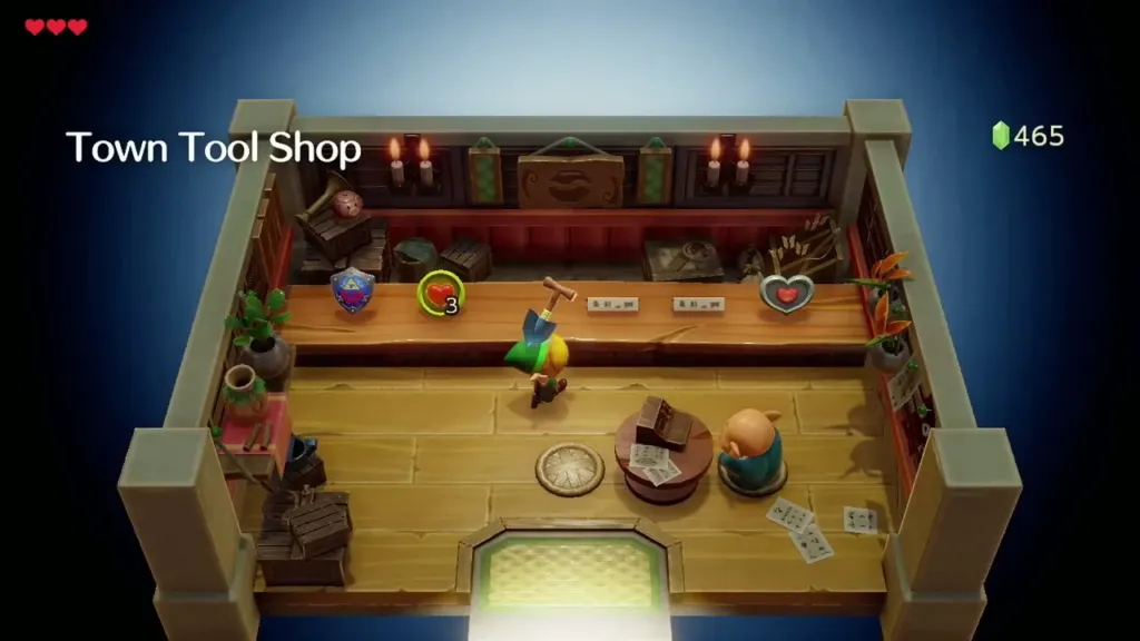 Town Tool Shop with the Piece of Heart on the counter