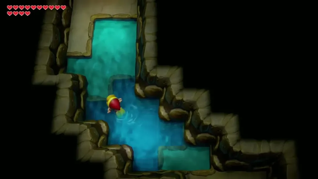 Link swimming through the narrow water tunnel