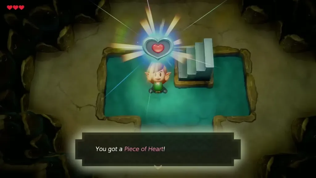 Item text box reading You got a Piece of Heart in the well cave