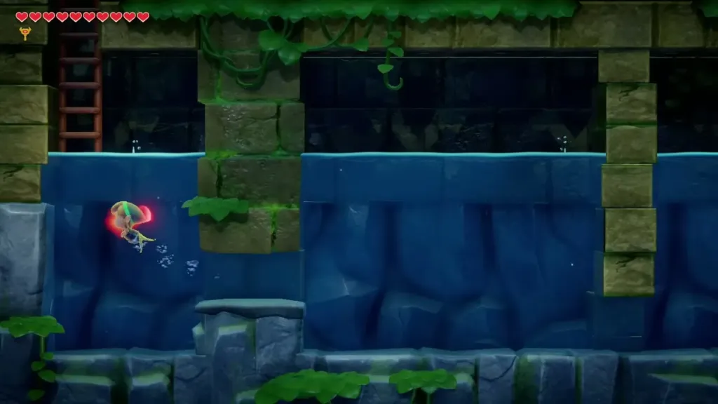 Link swimming underwater in Angler's Tunnel after getting the Flippers Link swimming underwater in Angler's Tunnel after getting the Flippers