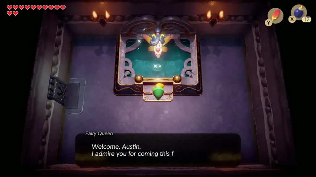 The Fairy Queen greeting Link in her chamber at the end of the Color Dungeon The Fairy Queen greeting Link in her chamber at the end of the Color Dungeon