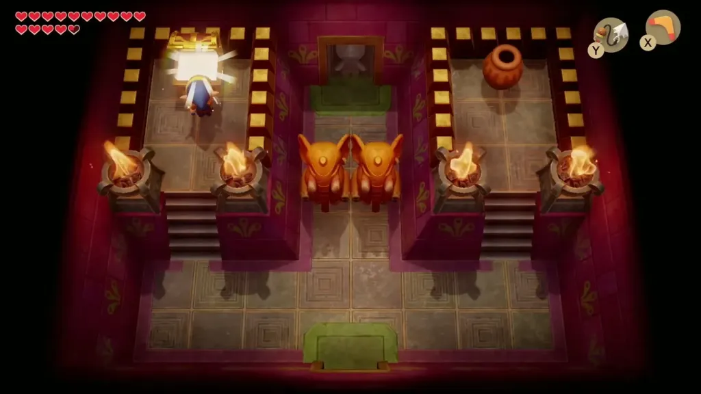 Link opening the chest between the elephant statues in the Face Shrine Link opening the chest between the elephant statues in the Face Shrine