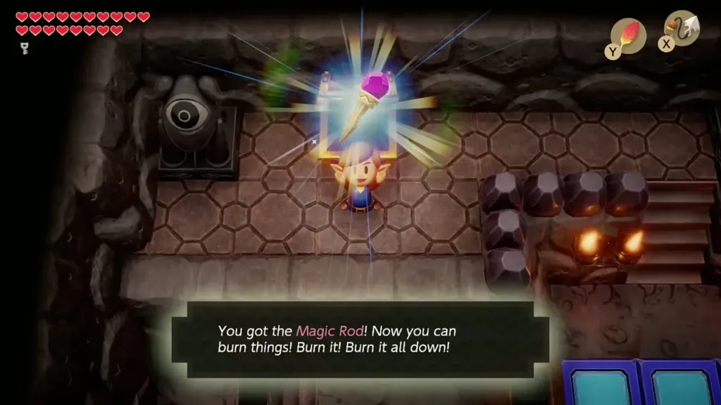 Link holding up the Magic Rod with its name box in Turtle Rock Link holding up the Magic Rod with its name box in Turtle Rock