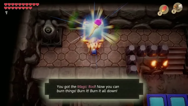 Link holding up the Magic Rod with its name box in Turtle Rock Link holding up the Magic Rod with its name box in Turtle Rock