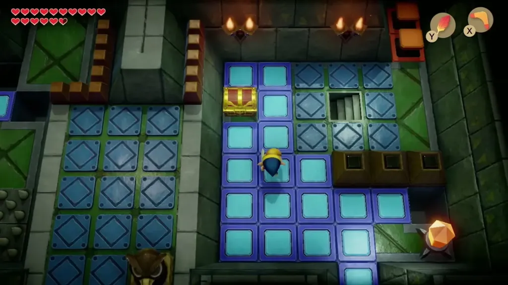 Link walking up the blue tile floor toward the chest in Eagle's Tower Link walking up the blue tile floor toward the chest in Eagle's Tower