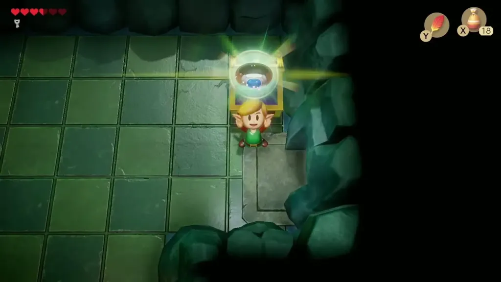 Link lifting the Power Bracelet out of the chest in Bottle Grotto Link lifting the Power Bracelet out of the chest in Bottle Grotto