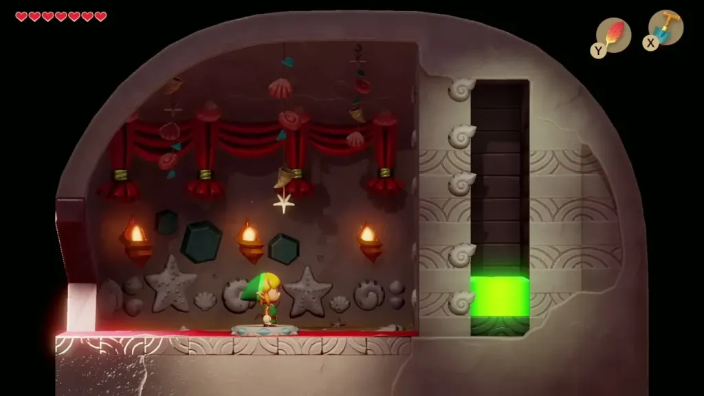 Link on the Seashell Mansion altar as the green shell meter fills Link on the Seashell Mansion altar as the green shell meter fills