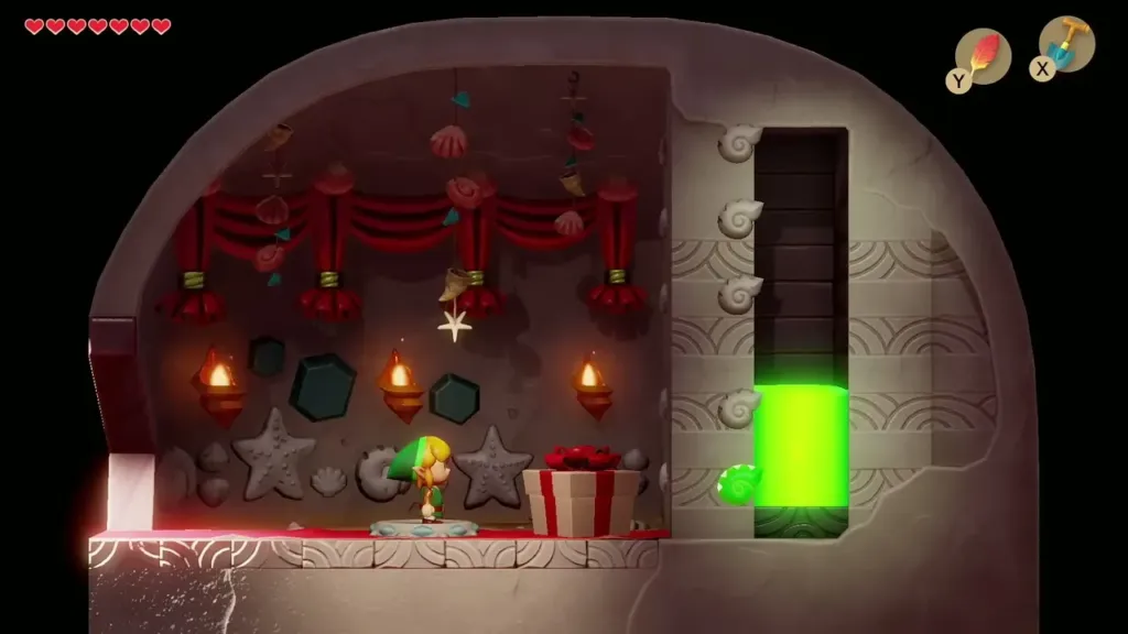 A wrapped present box appearing beside Link in the Seashell Mansion A wrapped present box appearing beside Link in the Seashell Mansion