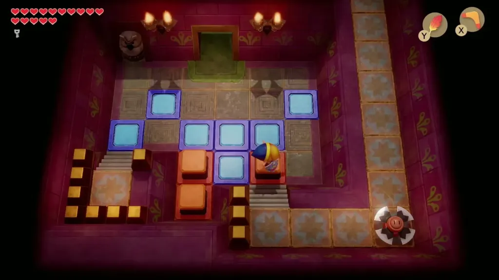 Link on the tile platforms in the Face Shrine room with the Secret Medicine chest Link on the tile platforms in the Face Shrine room with the Secret Medicine chest