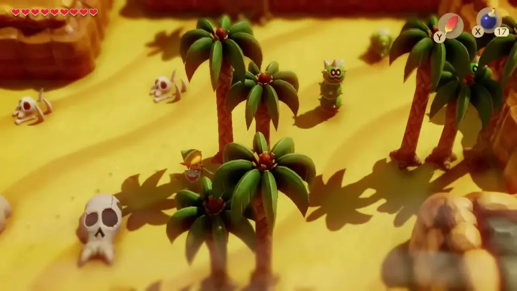 Link walking among palms and bones in the Yarna Desert Link walking among palms and bones in the Yarna Desert