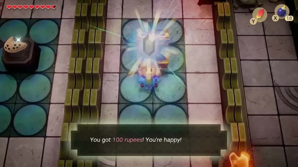 Link holding up the chest reward with the 100 rupees message box Link holding up the chest reward with the 100 rupees message box