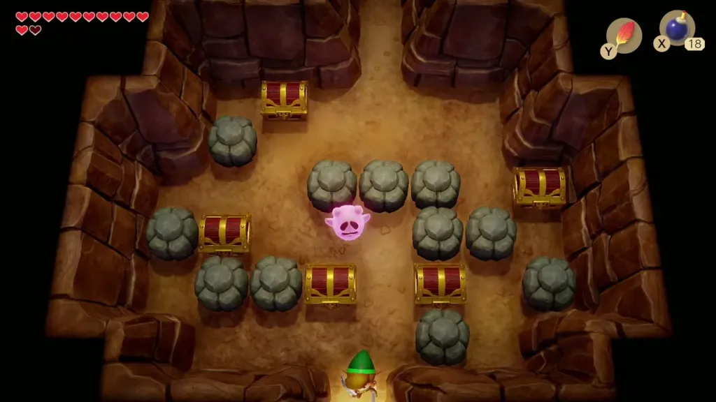 Link entering the chest room full of rocks and chests Link entering the chest room full of rocks and chests