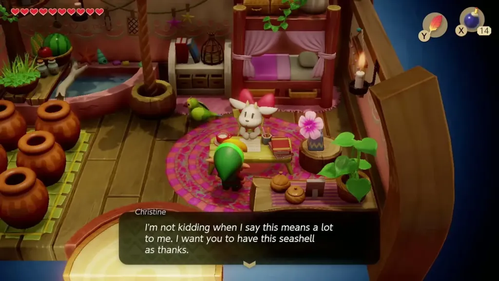 Christine saying she wants Link to have this seashell as thanks Christine saying she wants Link to have this seashell as thanks