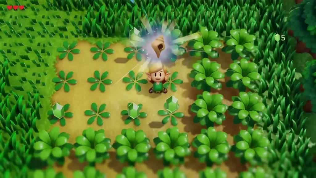 Link in the cleared clover patch raising a Secret Seashell Link in the cleared clover patch raising a Secret Seashell