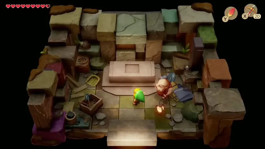 Link standing before Dampe next to the stone slab inside Dampe's Shack Link standing before Dampe next to the stone slab inside Dampe's Shack